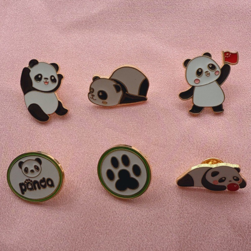 Jewelry Making Party - 6pcs Cartoon China Panda Badge Autumn/Winter