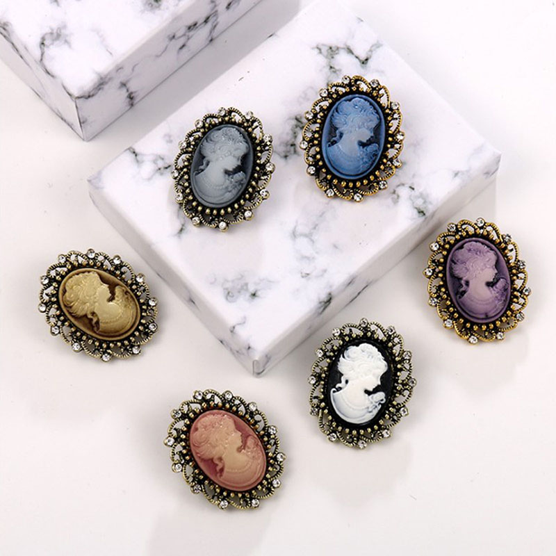 Head Pin Assorted - Vintage Queen's Cameo Beauty Head Crystal