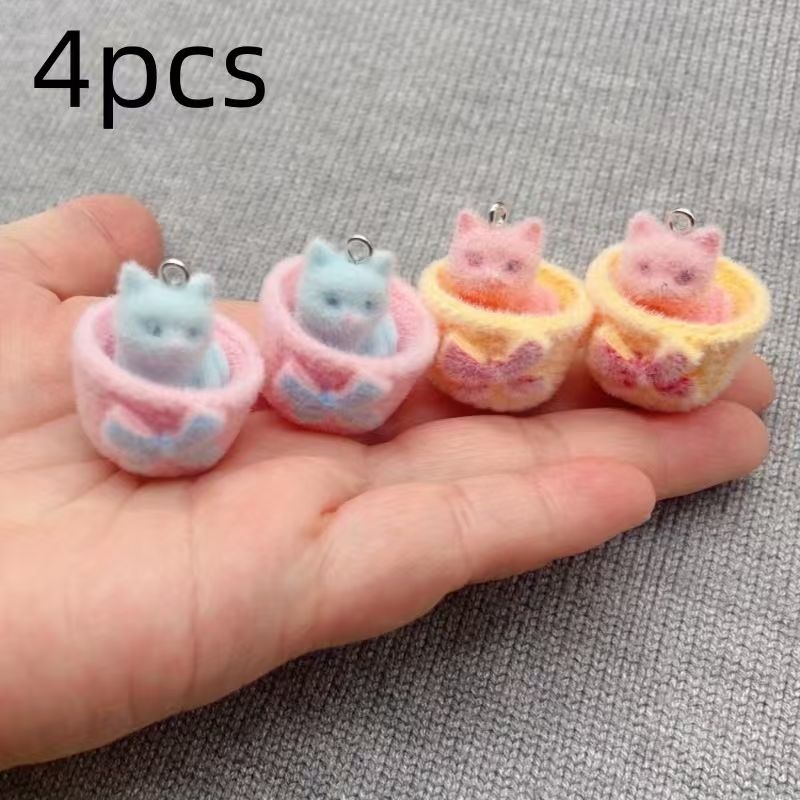 4pcs 3D plush resin cat pendan - Jewelry Making Party recension och pris