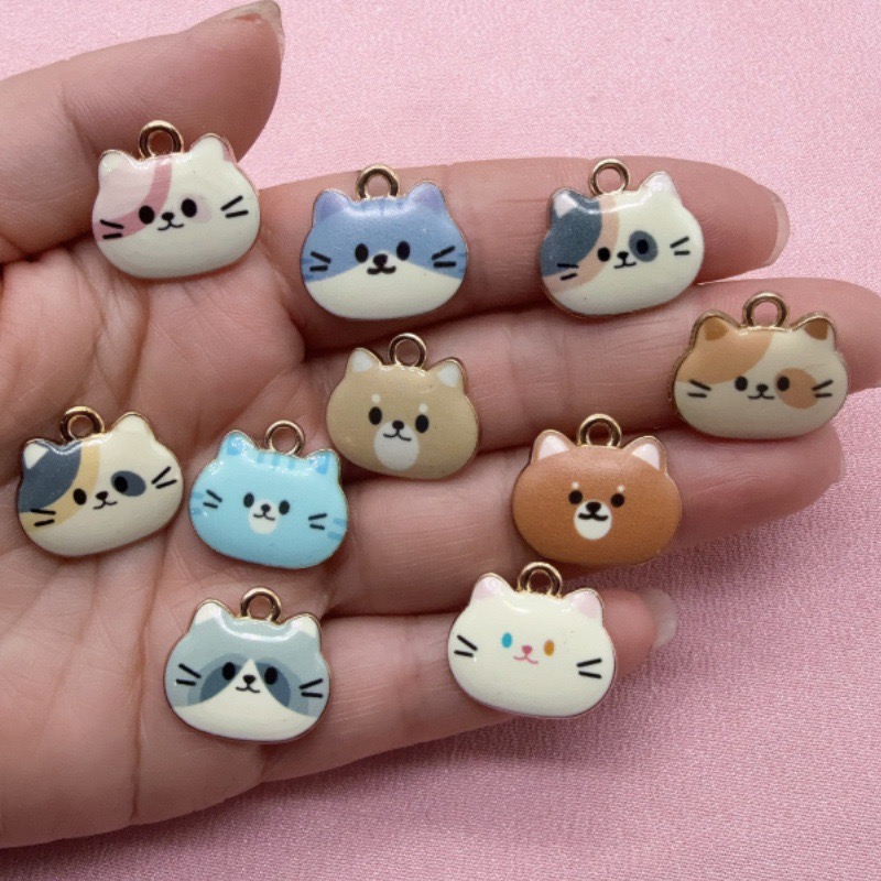 12pcs Printed Cat Head Alloy D - Jewelry Making Party recension och pris